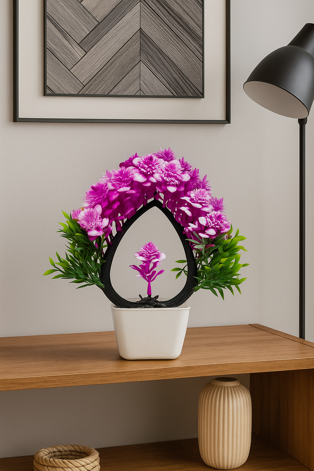 Artificial Decorative Plant with Pot for Home & Office Decoration – Indoor Faux Flower Plant in White Pot"