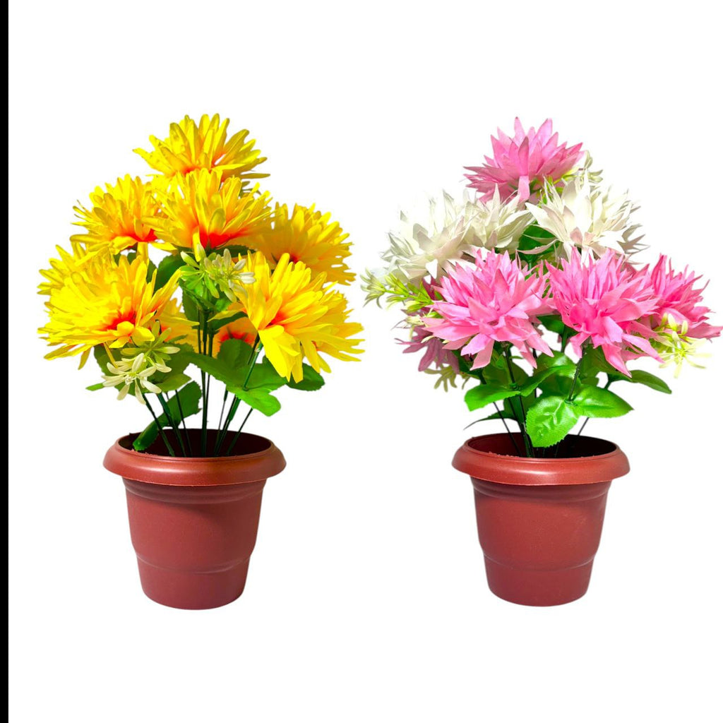 Artificial Dahlia Flower Plant with Pot – Decorative Tabletop Home & Office Décor (38 cm, Set of 2)