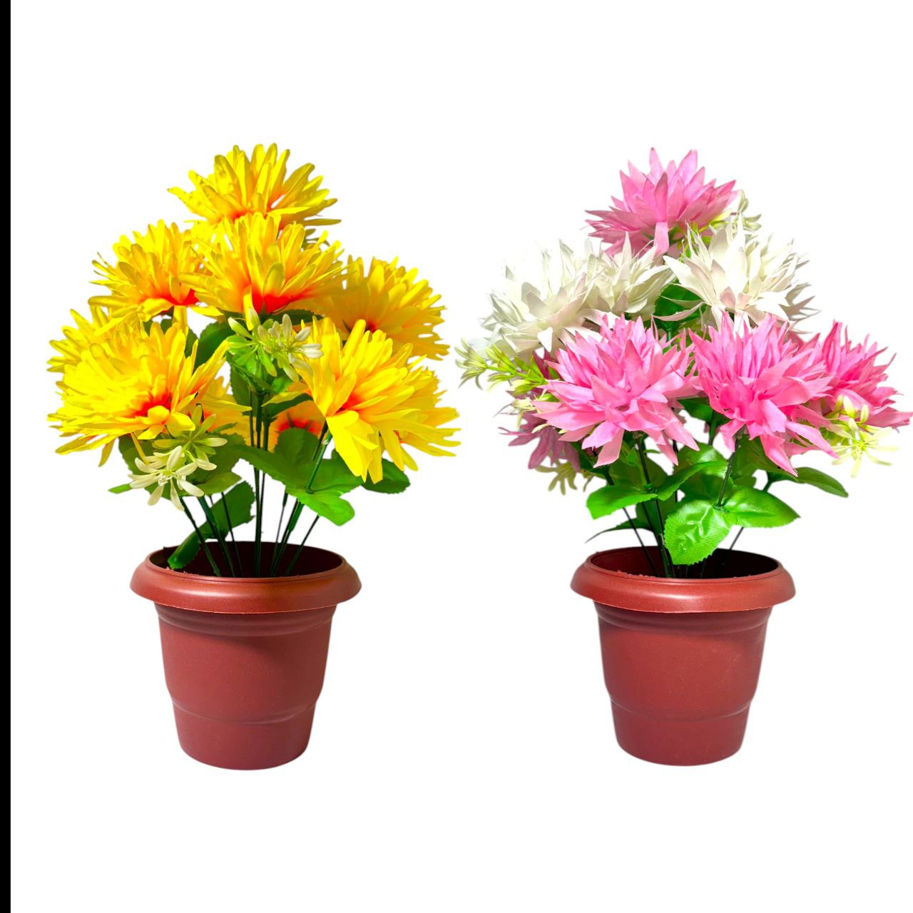 Artificial Dahlia Flower Plant with Pot – Decorative Tabletop Home & Office Décor (38 cm, Set of 2)