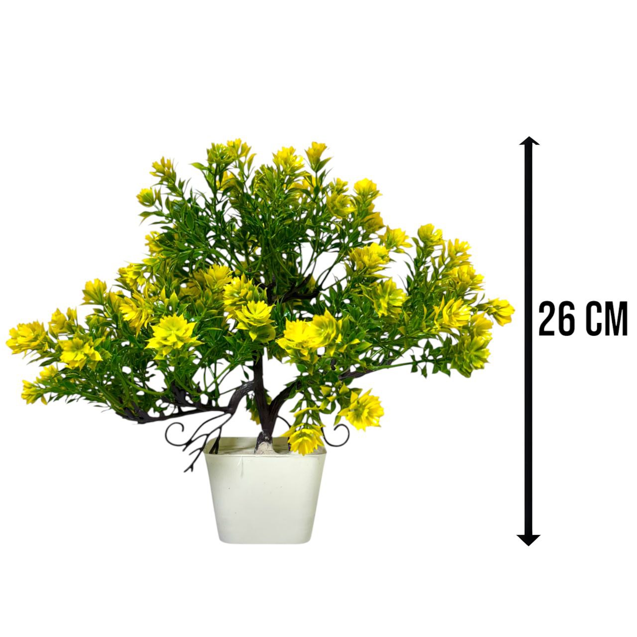 Artificial Flowering Bonsai Tree | Decorative Plant for Home, Office Bonsai Artificial Plant with Pot  (26 cm, Yellow)
