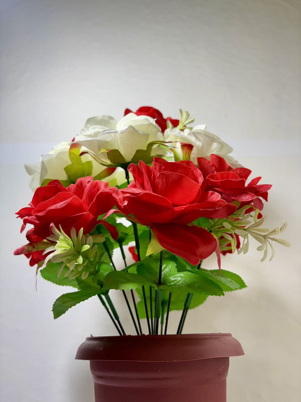 Artificial Rose Flower Plant with Pot – Decorative Tabletop Home & Office Décor (38 cm, Set of 2)