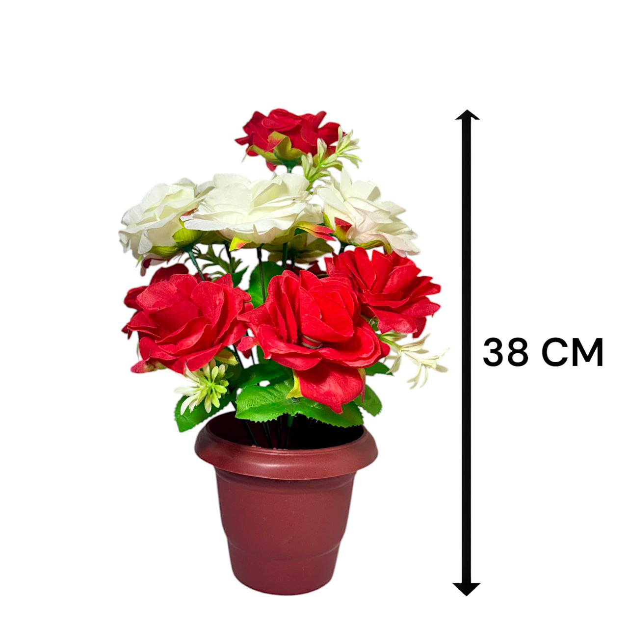 Artificial Rose Flower Plant with Pot – Decorative Tabletop Home & Office Décor (38 cm, Set of 2)