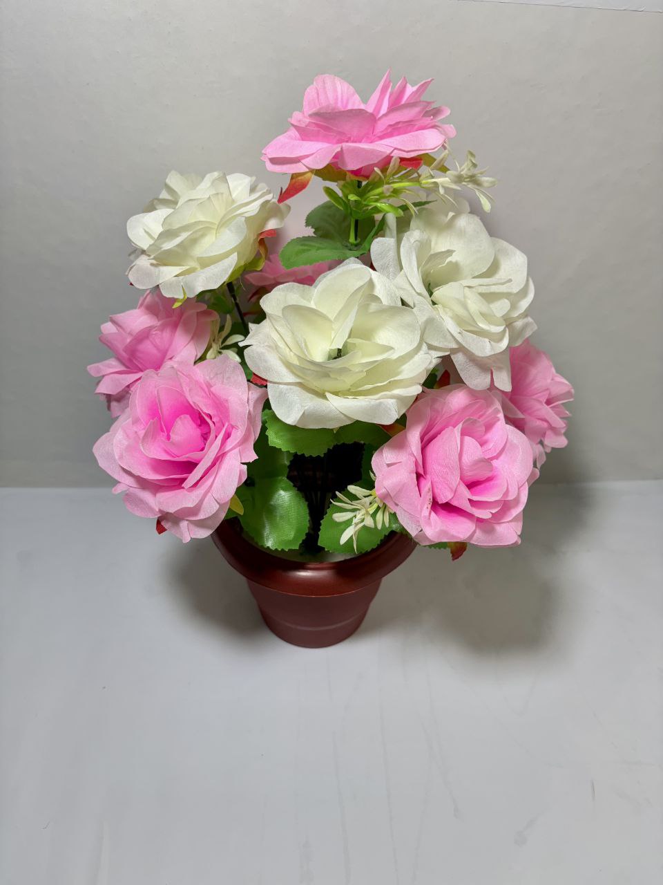 Artificial Rose Flower Plant with Pot – Decorative Tabletop Home & Office Décor (38 cm, Set of 2)