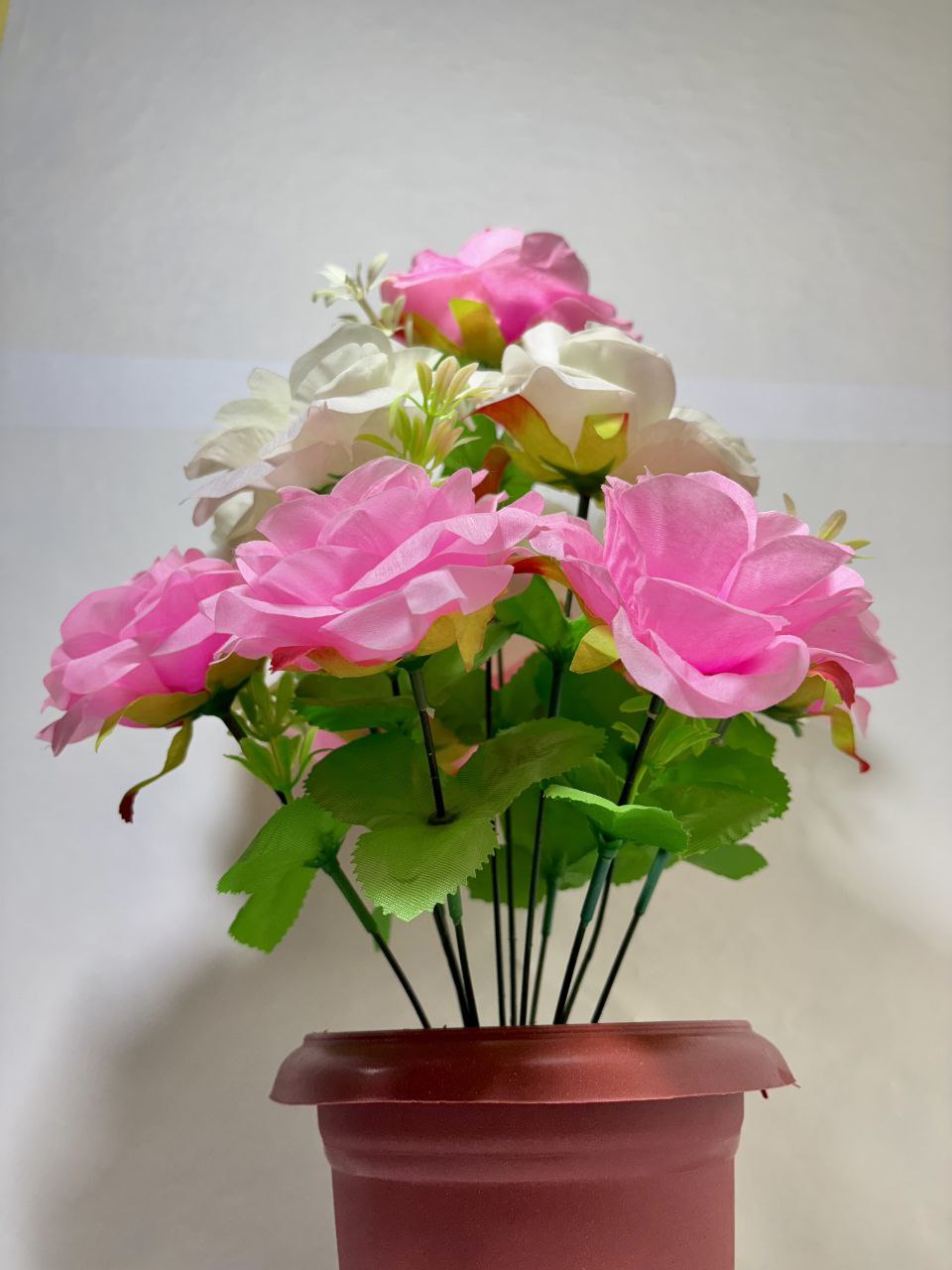 Artificial Rose Flower Plant with Pot – Decorative Tabletop Home & Office Décor (38 cm, Set of 2)