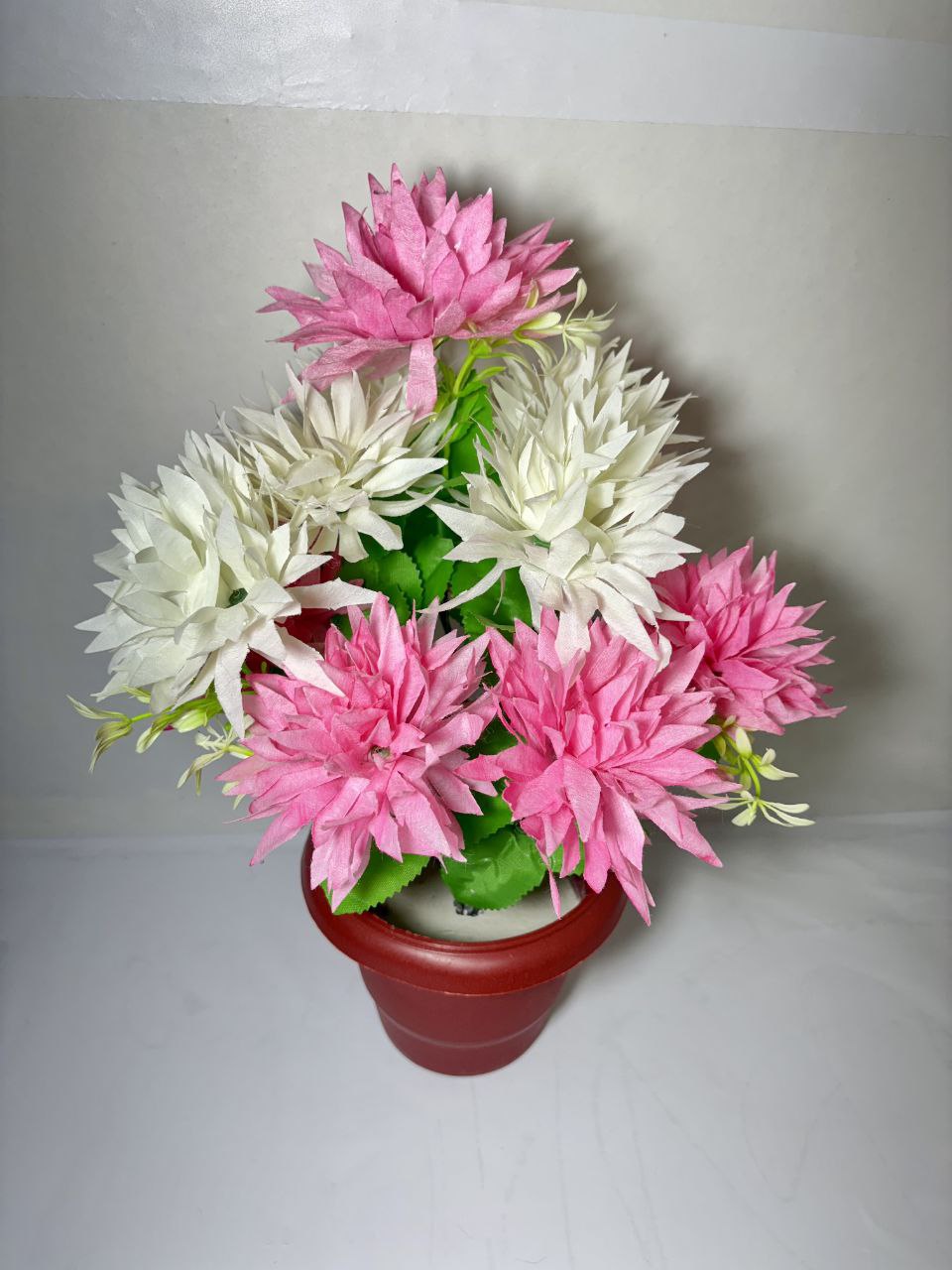 Artificial Dahlia Flower Plant with Pot – Decorative Tabletop Home & Office Décor (38 cm, Set of 2)