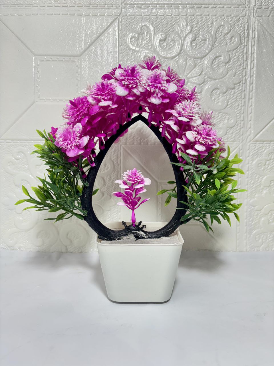 Artificial Decorative Plant with Pot for Home & Office Decoration – Indoor Faux Flower Plant in White Pot"