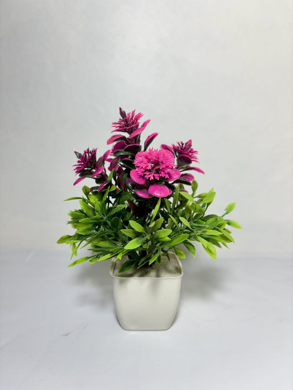 Set of 4 Artificial Flower Plants with White Pot – Decorative Tabletop Bonsai for Home & Office Décor (Height 20 cm)